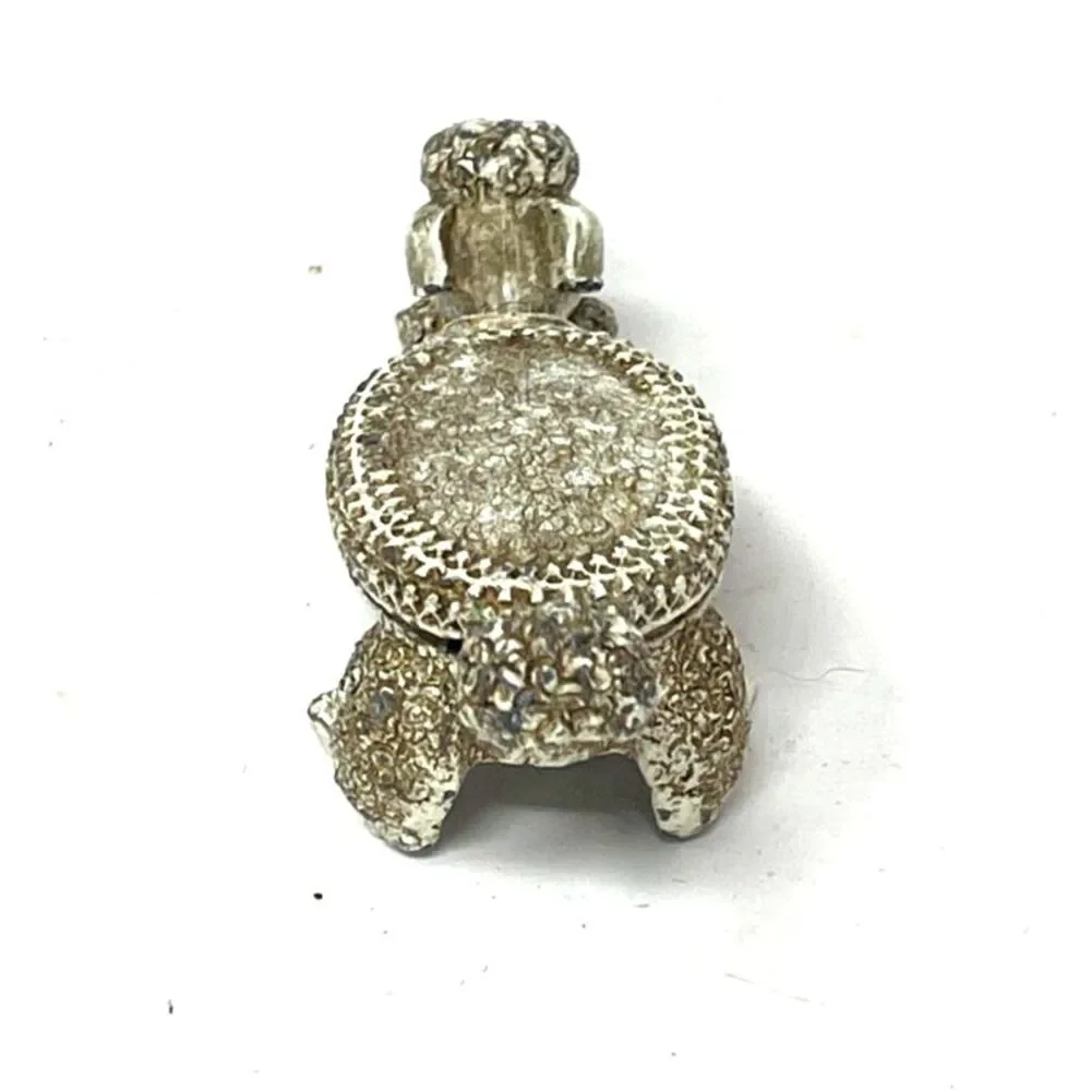 Vintage Florenza Metal Ormolu Poodle Dog Pill Trinket Box Topaz Rhinestone Eyes